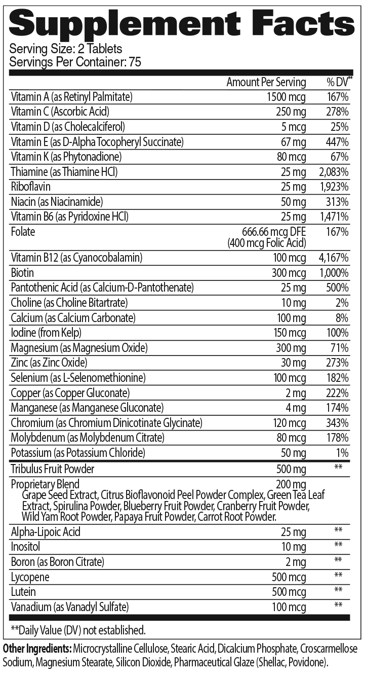 MENS MULTI TESTE SUPPLEMENT FACTS 150 TABS