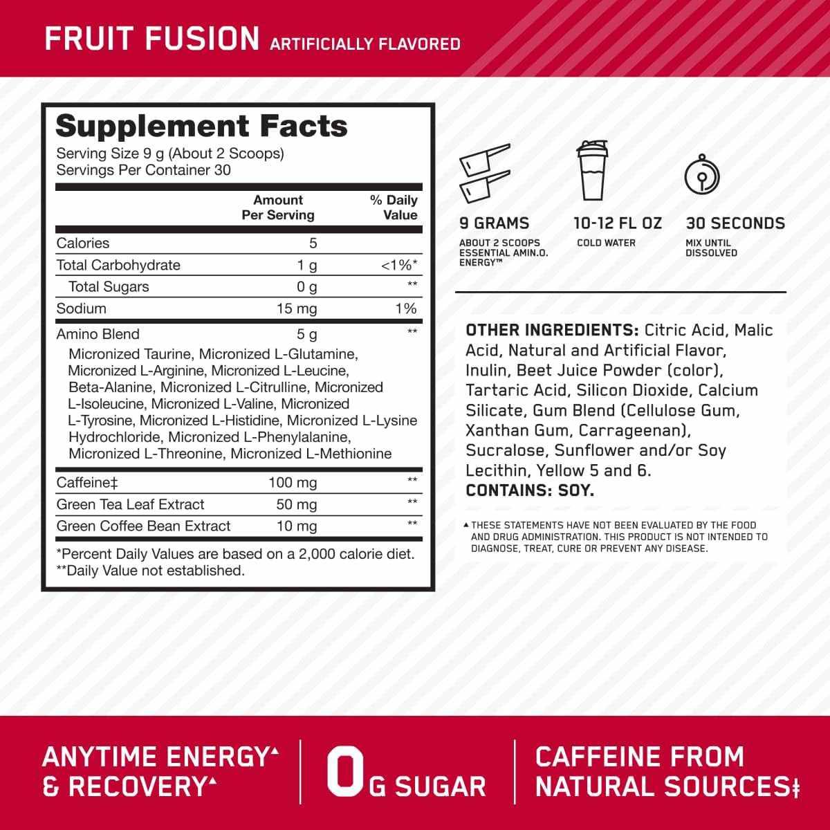 amino energy 30 serv supplemnt facts